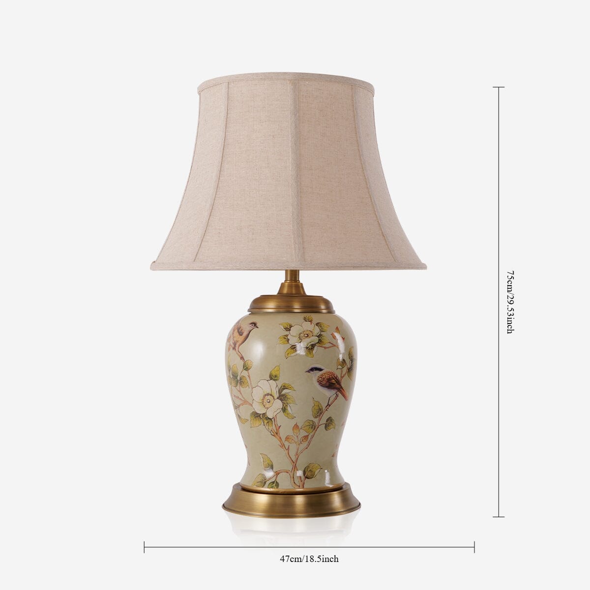 Vintage Camellia Ceramic Table Lamp with Copper Base and Fabric Shade Living Nest UK