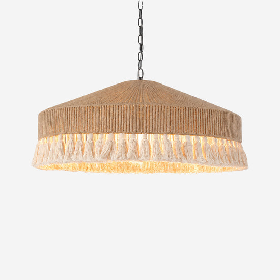 Boho Woven Pendant Light with Tassels, Handcrafted Hemp Rope Hanging Ceiling Light for Dining Room & Living Room