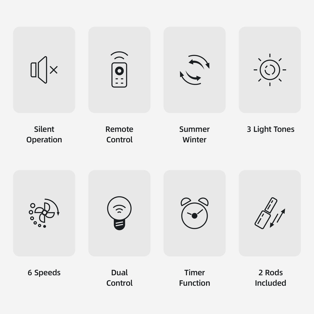 Feature icons for quiet gold crystal ceiling fan light with remote and timer