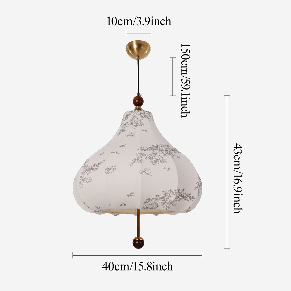 yellow floral fabric pendant light with shade and canopy details