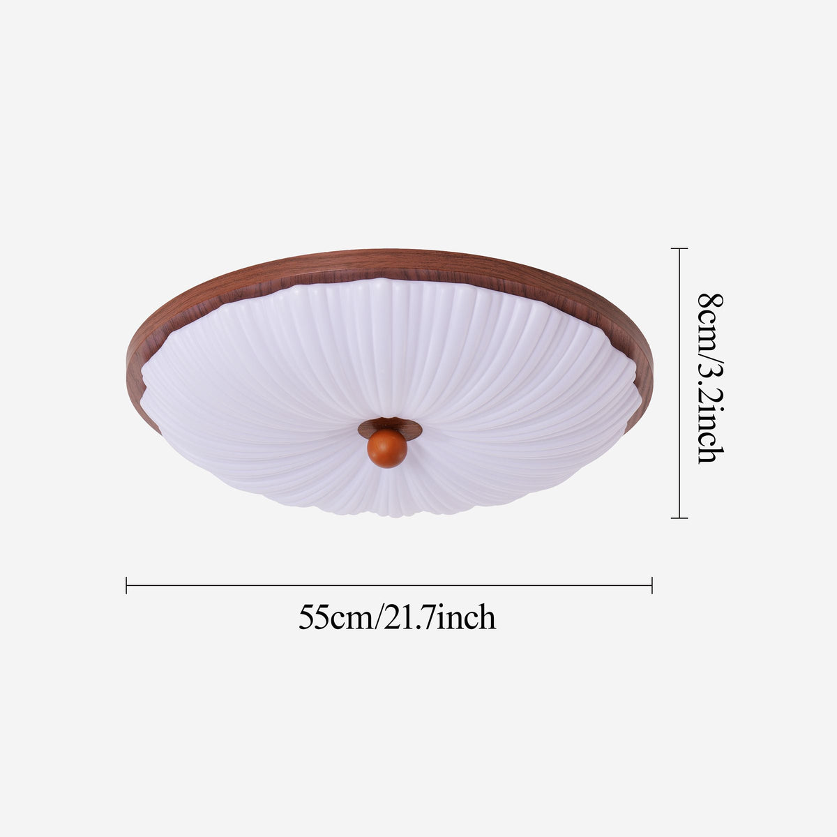 walnut scalloped acrylic ceiling light shown as a clean product view