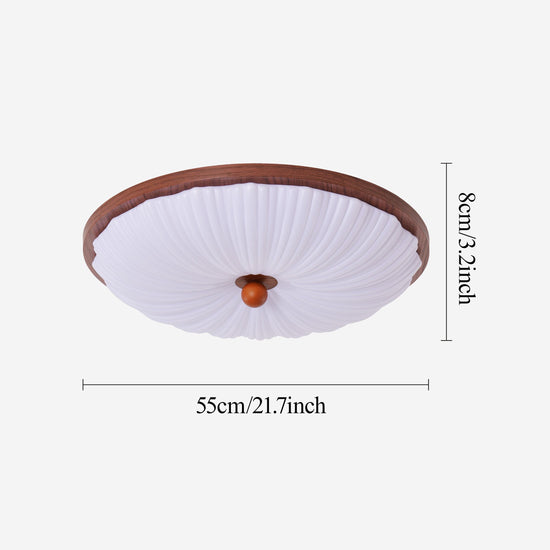 walnut scalloped acrylic ceiling light shown as a clean product view