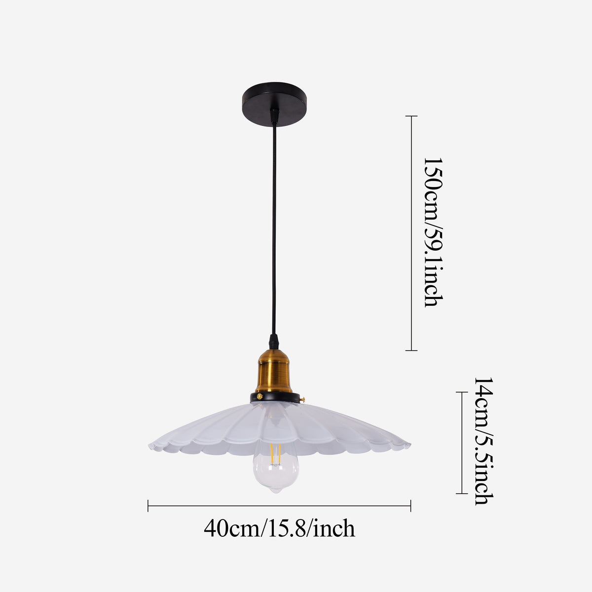 white iron pendant light with shade and canopy details