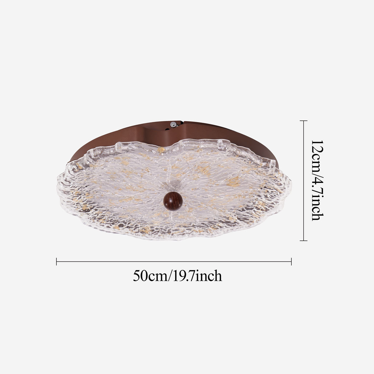 walnut ripple acrylic ceiling light shown as a clean product view