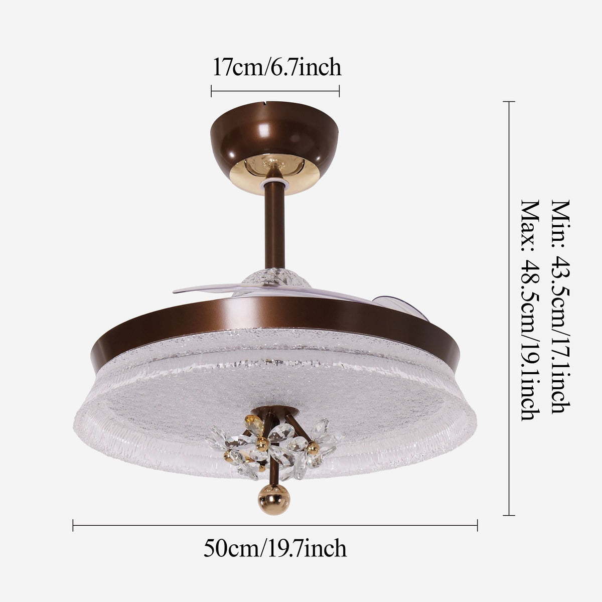 36 inch reversible ceiling fan with LED light shown as a clean product view