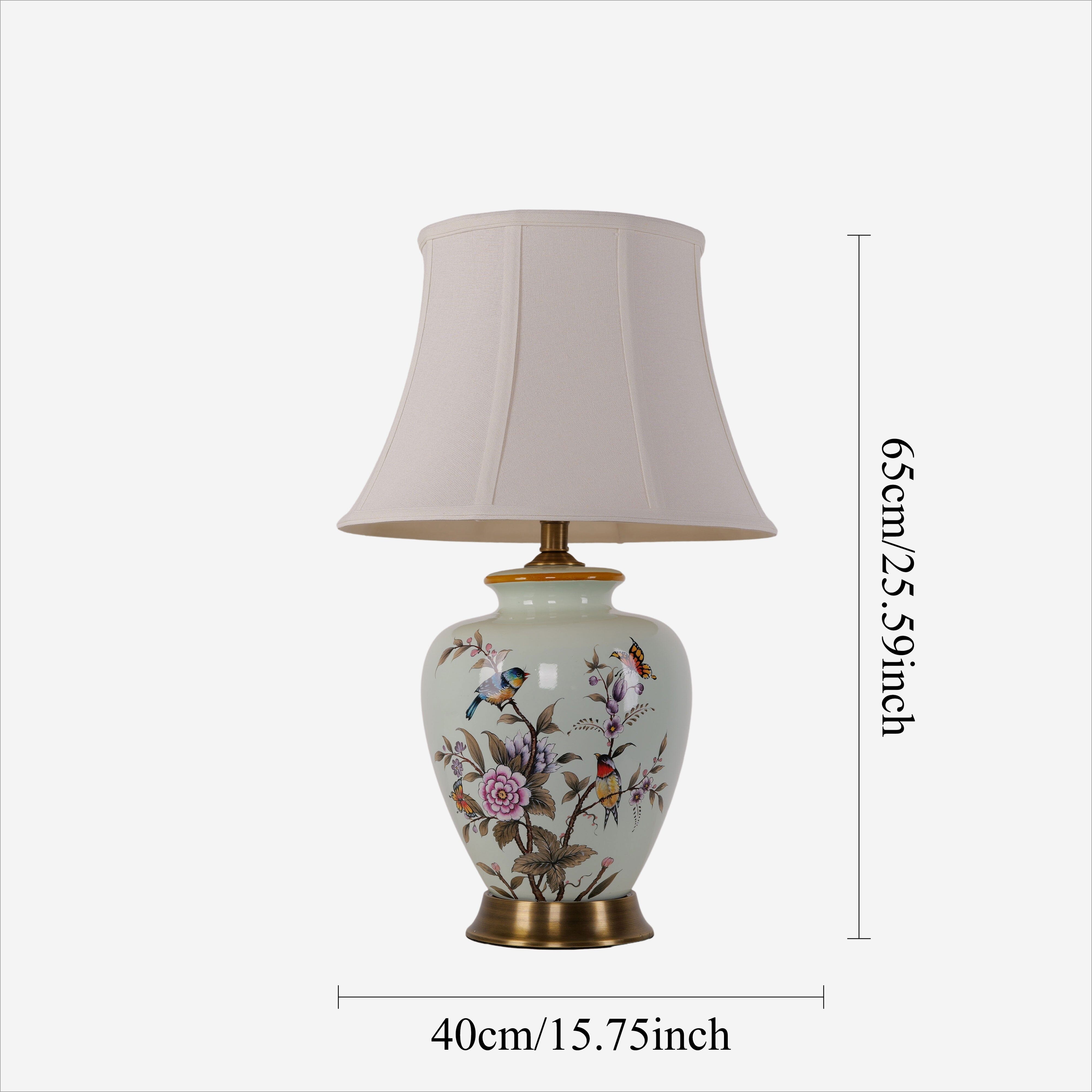 Living Nest UK Vintage Ceramic Bird-Pattern Table Lamp with Fabric Shade Living Nest UK