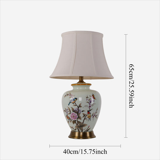 Living Nest UK Vintage Ceramic Bird-Pattern Table Lamp with Fabric Shade Living Nest UK