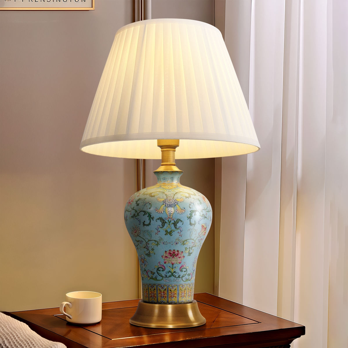 Lightsin Vibrant Ceramic Table Lamps for Living Room – Handcrafted Design with Warm Fabric Shade Lightsin UK