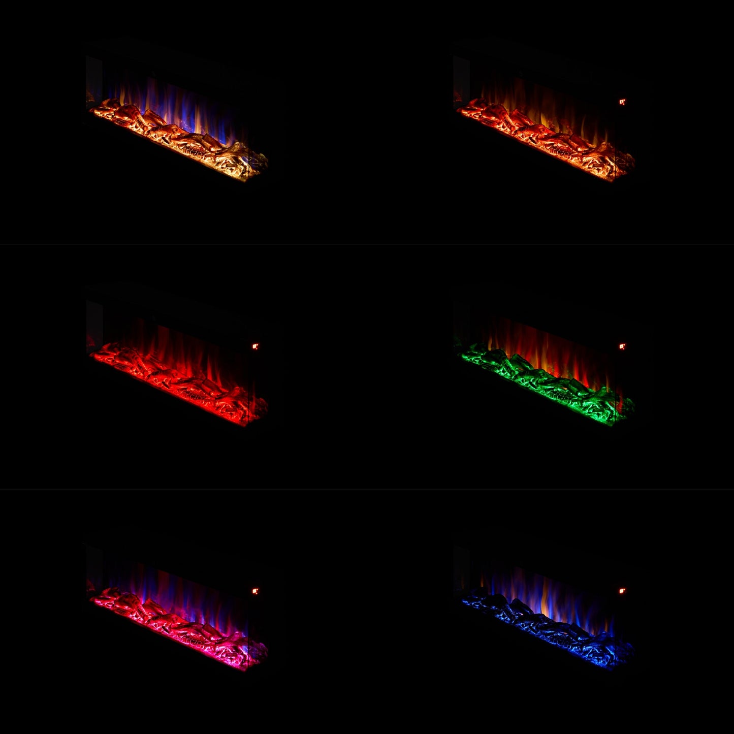 42/48/56/72inch 3-Sided Black/White Electric Fireplace with Remote Control, WiFi Function, Adjustable LED Flames and Heating Modes