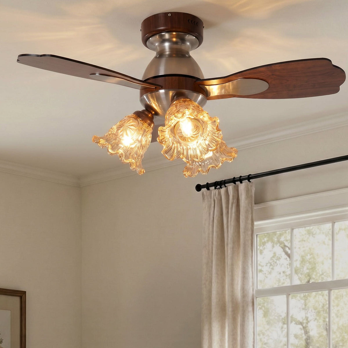 36 inch reversible ceiling fan with LED light shown as a clean product view