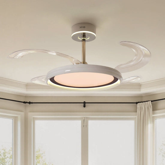 48 inch reversible ceiling fan with LED light in a neutral lounge setting