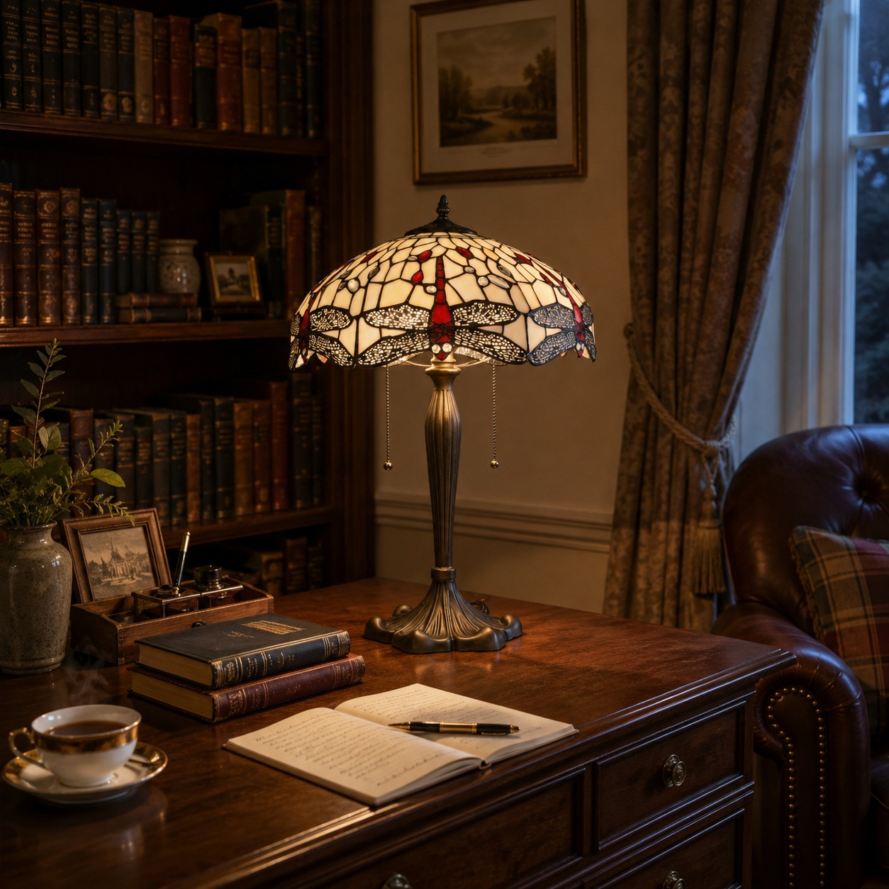 Tiffany Table Lamp | Handcrafted Stained Glass Dragonfly Series