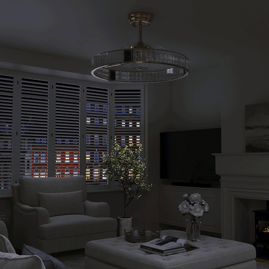 Lightsin 60cm Gold Crystal Ceiling Fan with LED Light, Remote Control & 6 Speeds Lightsin UK