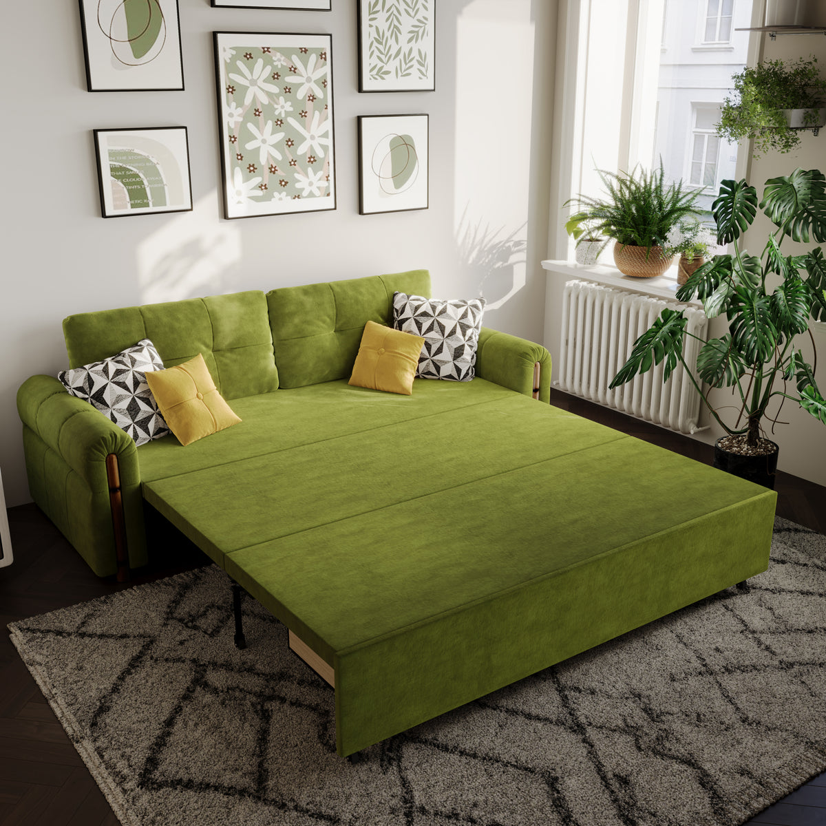 Vintage Pet Friendly Bamboo Design Sofa Bed with Storage