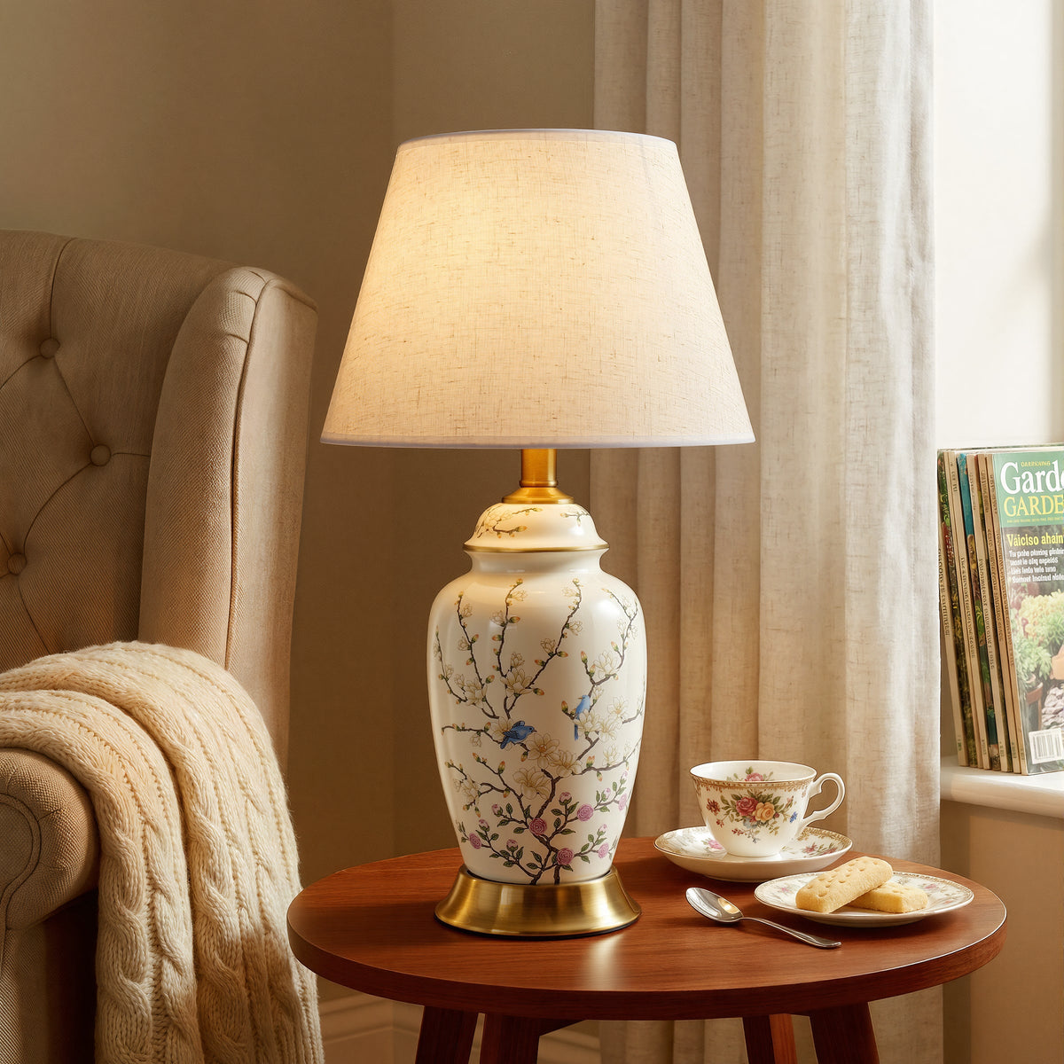 Chinoiserie Hand-Painted Ceramic Ginger Jar Table Lamp
