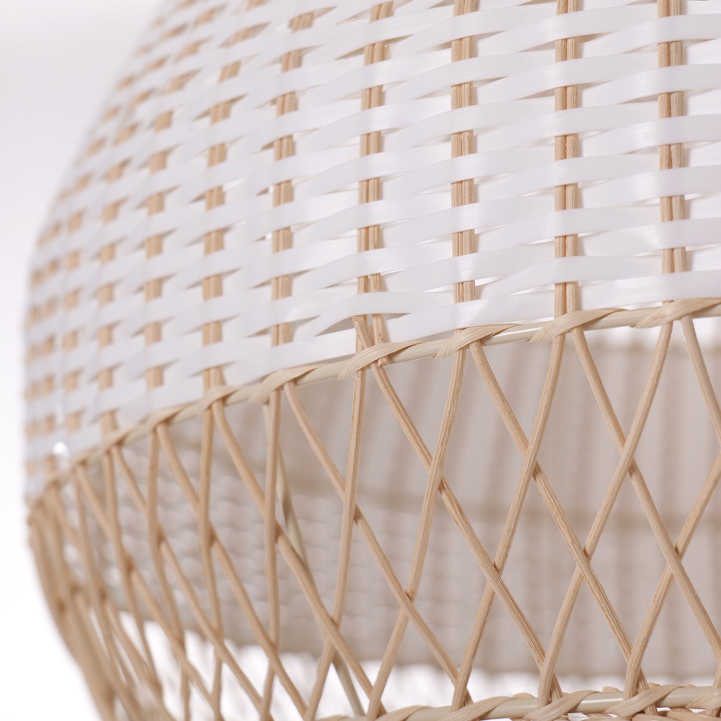 Close-up detail of LI460271 Dewlight-Handwoven Half White Rattan Pendant Light Kitchen Island pendant