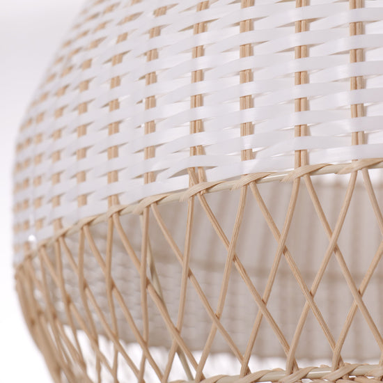 Close-up detail of LI460271 Dewlight-Handwoven Half White Rattan Pendant Light Kitchen Island pendant