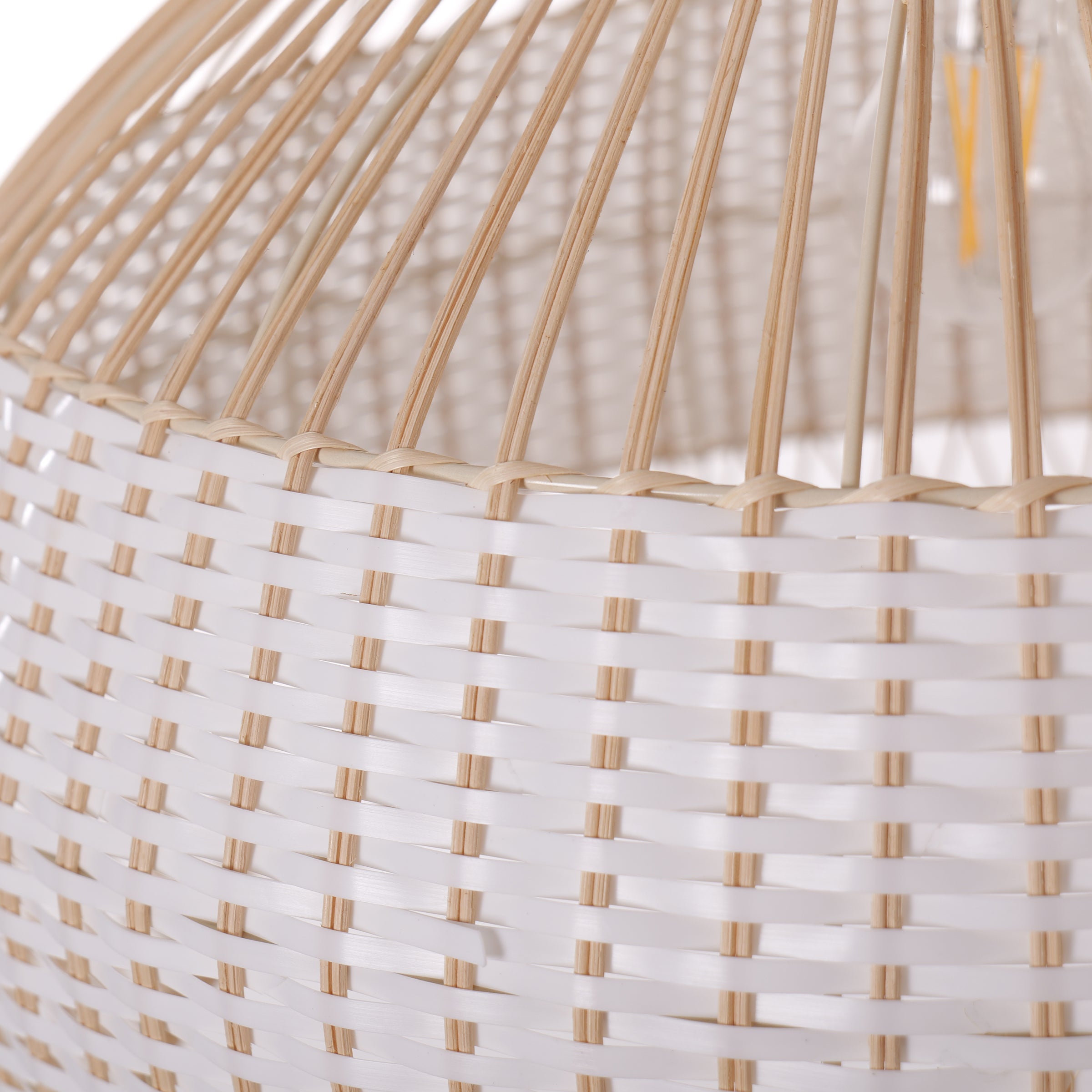 Close-up detail of LI460271 Dewlight-Handwoven Half White Rattan Pendant Light Kitchen Island pendant