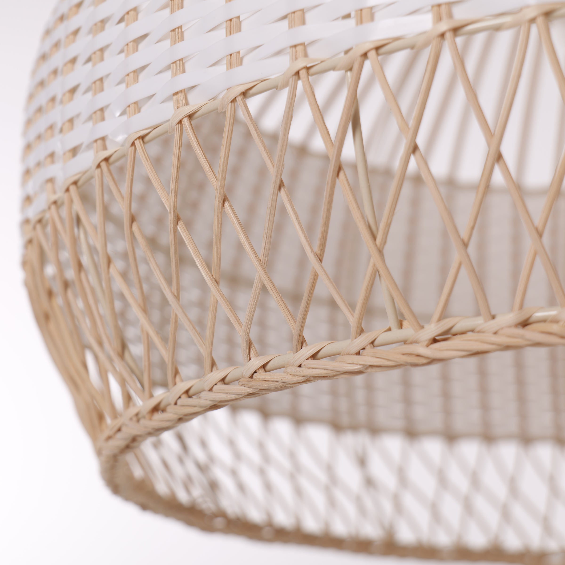 Close-up detail of LI460271 Dewlight-Handwoven Half White Rattan Pendant Light Kitchen Island pendant