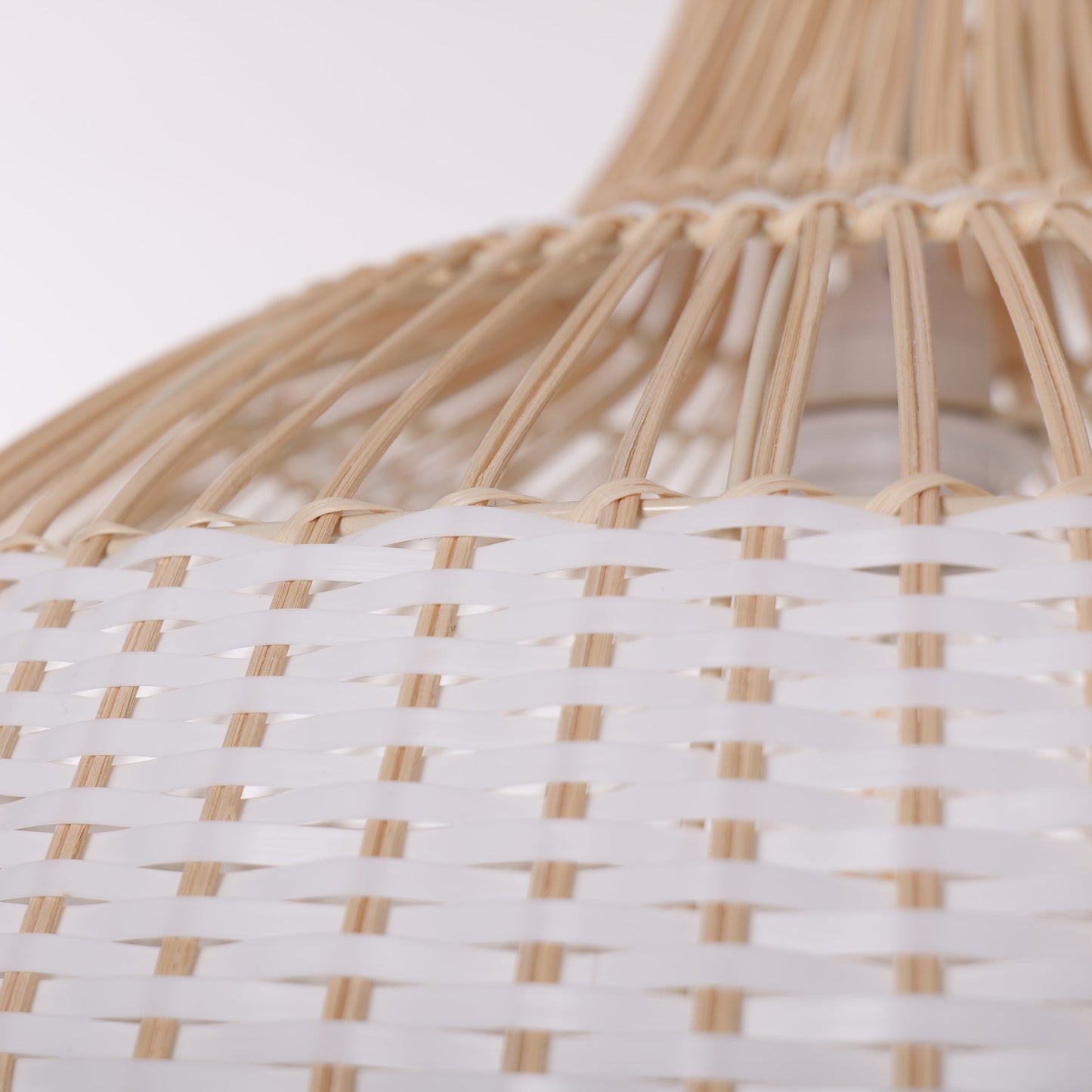 Close-up detail of LI460271 Dewlight-Handwoven Half White Rattan Pendant Light Kitchen Island pendant