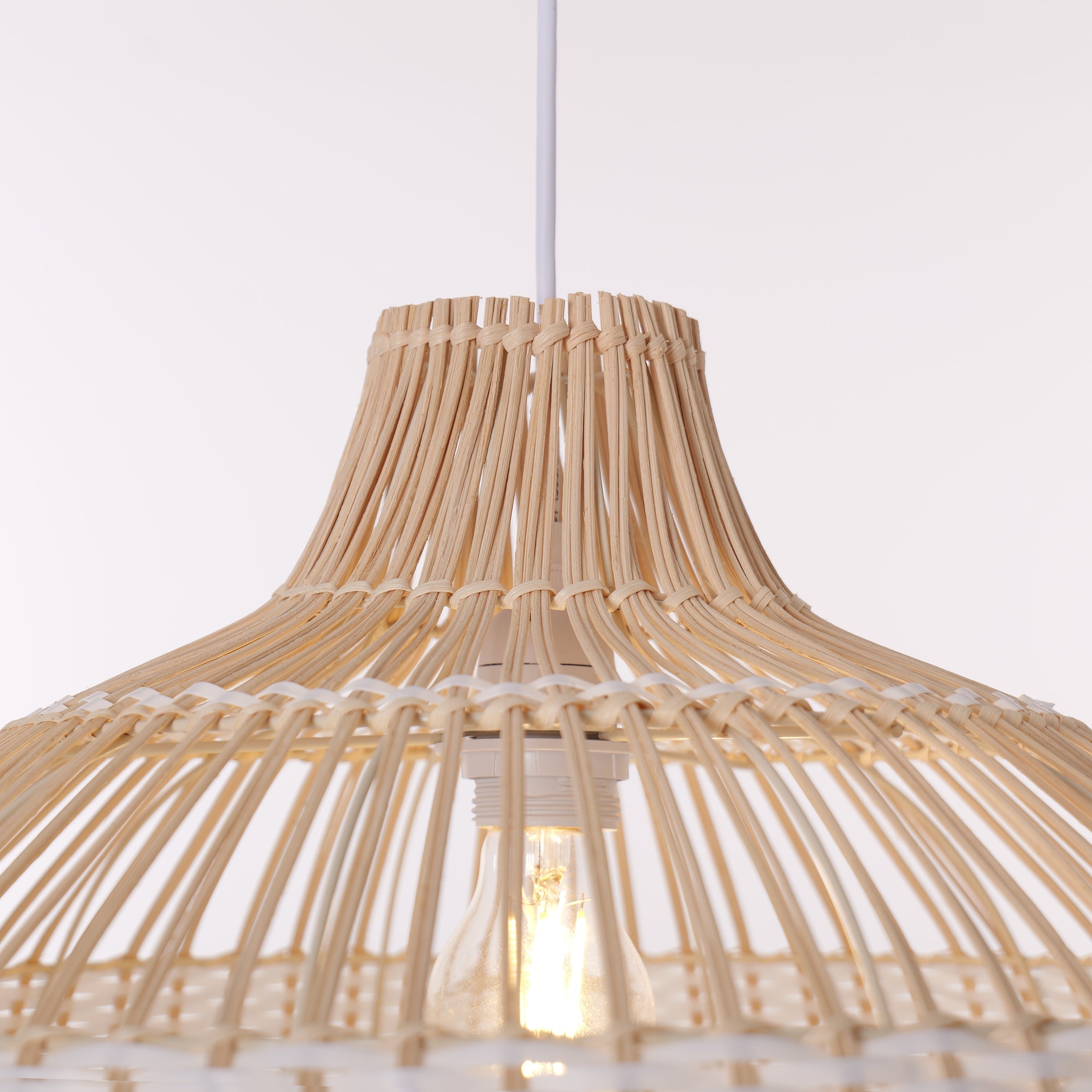 Close-up detail of LI460271 Dewlight-Handwoven Half White Rattan Pendant Light Kitchen Island pendant