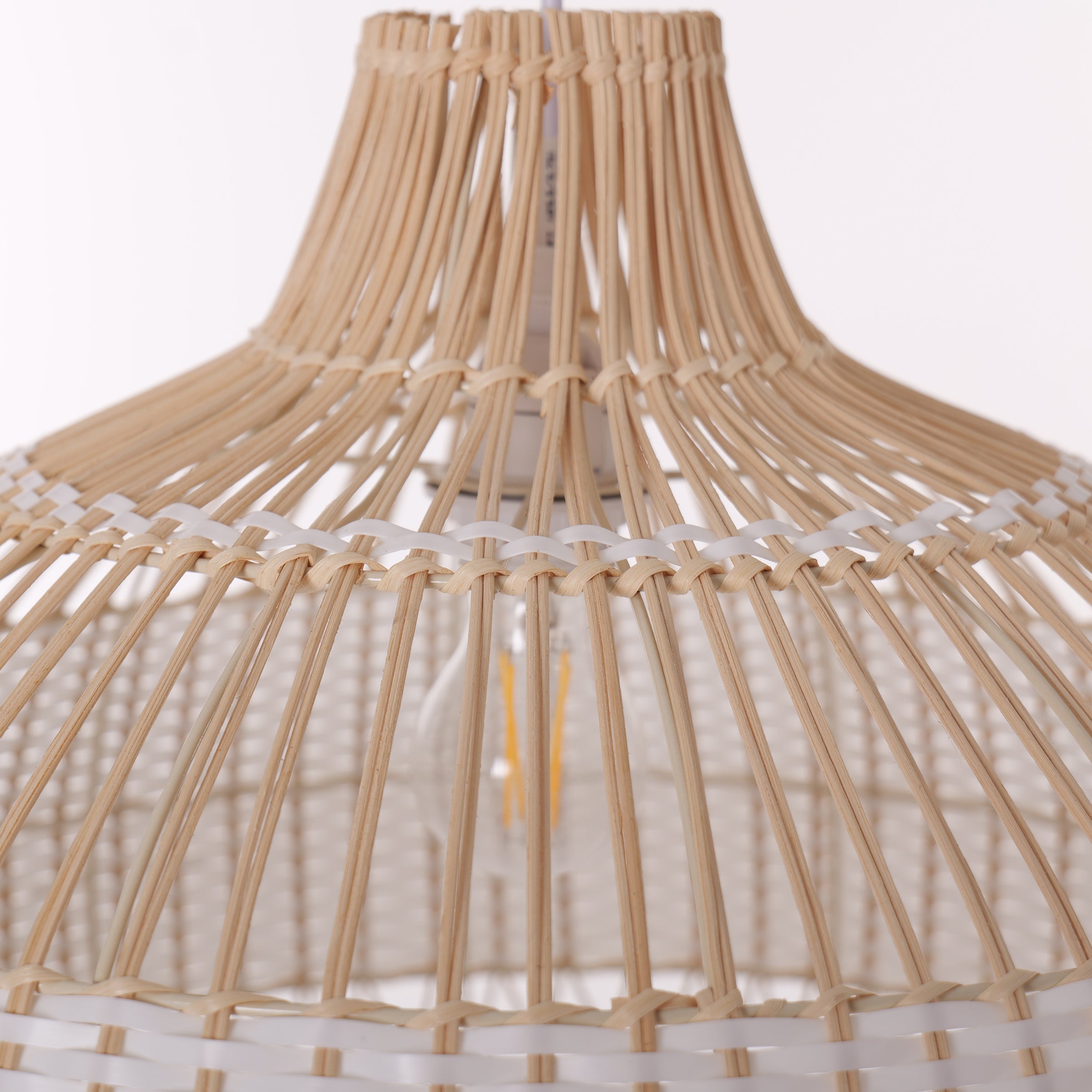 Close-up detail of LI460271 Dewlight-Handwoven Half White Rattan Pendant Light Kitchen Island pendant
