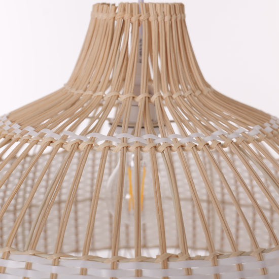 Close-up detail of LI460271 Dewlight-Handwoven Half White Rattan Pendant Light Kitchen Island pendant