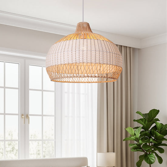 LI460271 Dewlight-Handwoven Half White Rattan Pendant Light Kitchen Island pendant light in a home interior