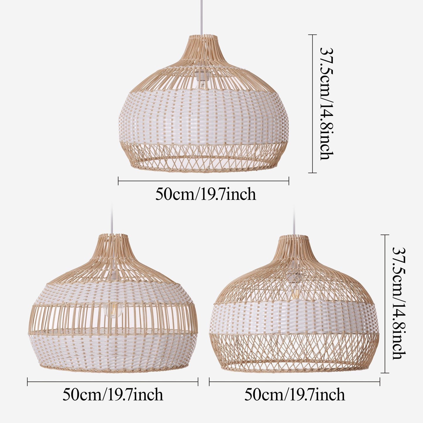 Size chart for LI460271 Dewlight-Handwoven Half White Rattan Pendant Light Kitchen Island pendant