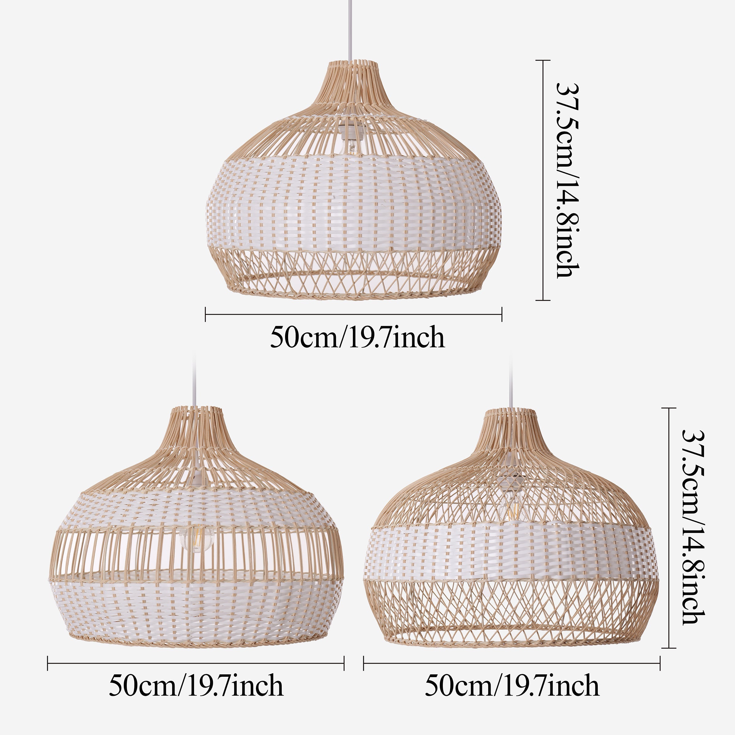Size chart for LI460271 Dewlight-Handwoven Half White Rattan Pendant Light Kitchen Island pendant