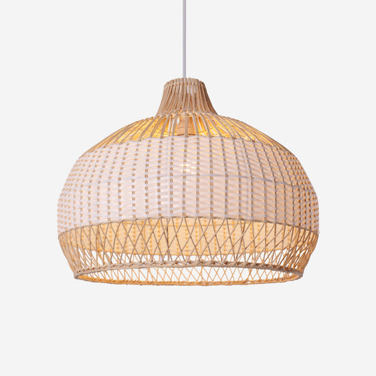 LI460271 Dewlight-Handwoven Half White Rattan Pendant Light Kitchen Island pendant light on white