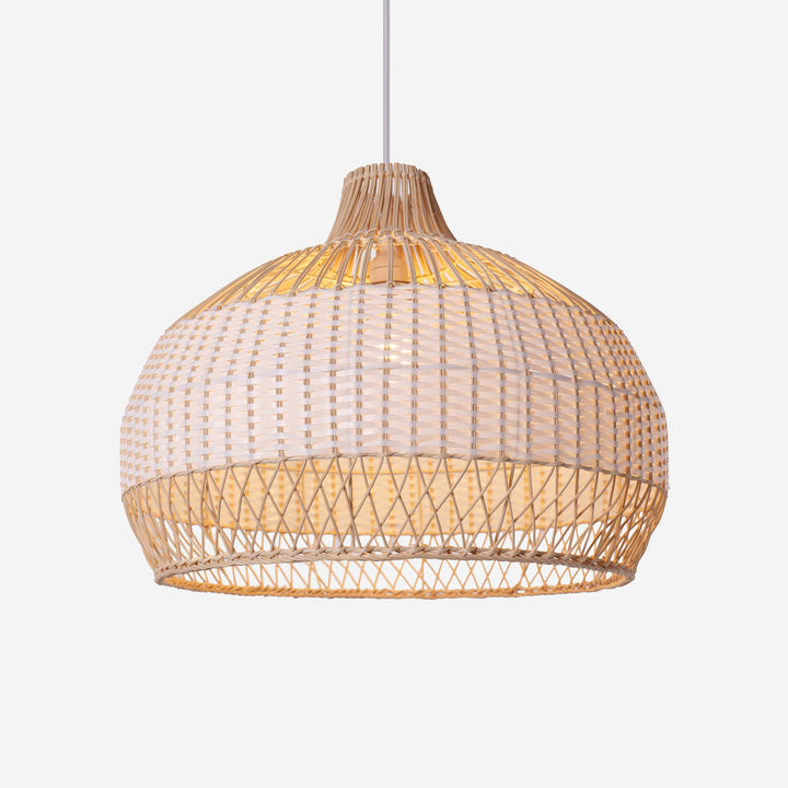 LI460271 Dewlight-Handwoven Half White Rattan Pendant Light Kitchen Island pendant light on white