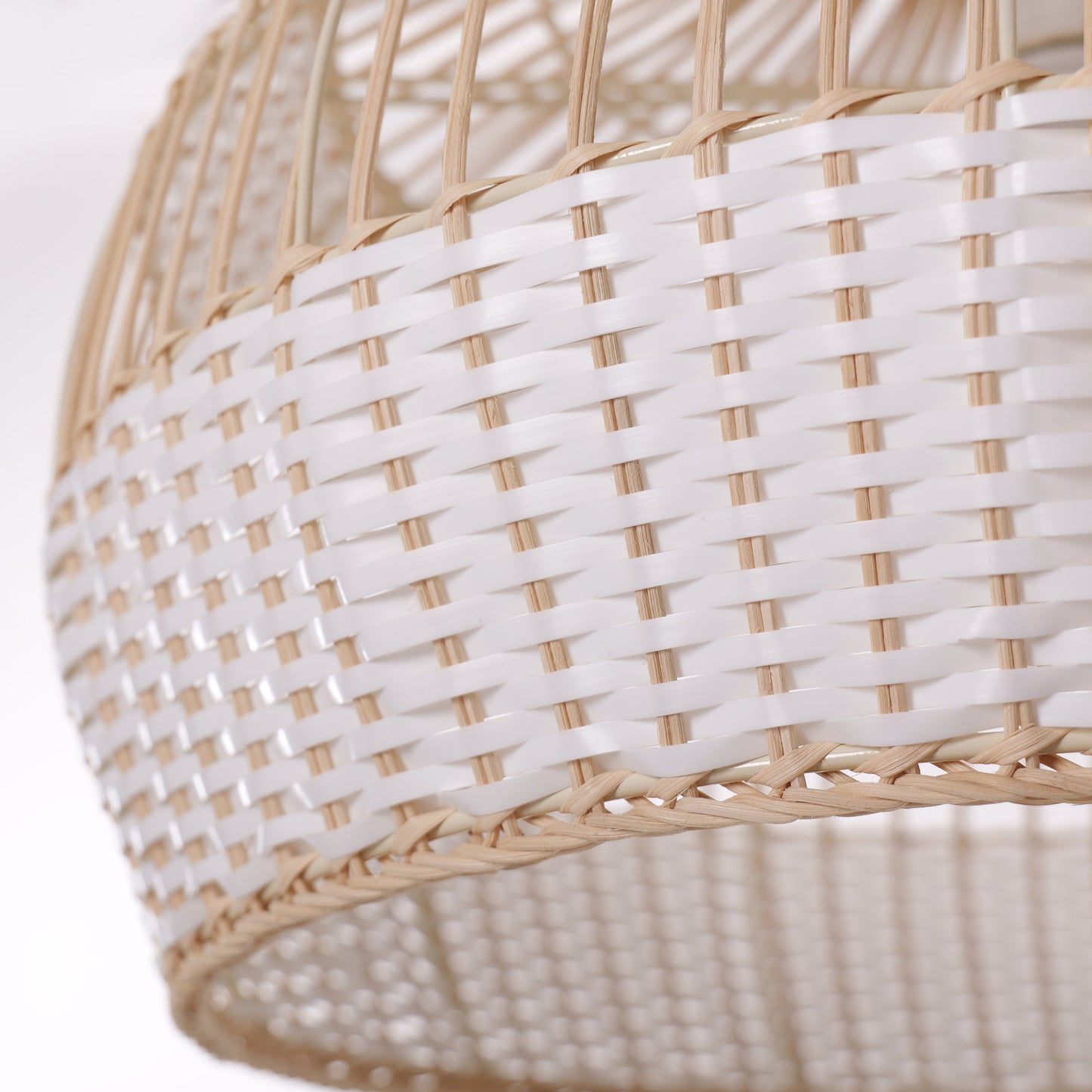Close-up detail of LI460272 Dewlight-Handwoven Half White Rattan Pendant Light Kitchen Island pendant