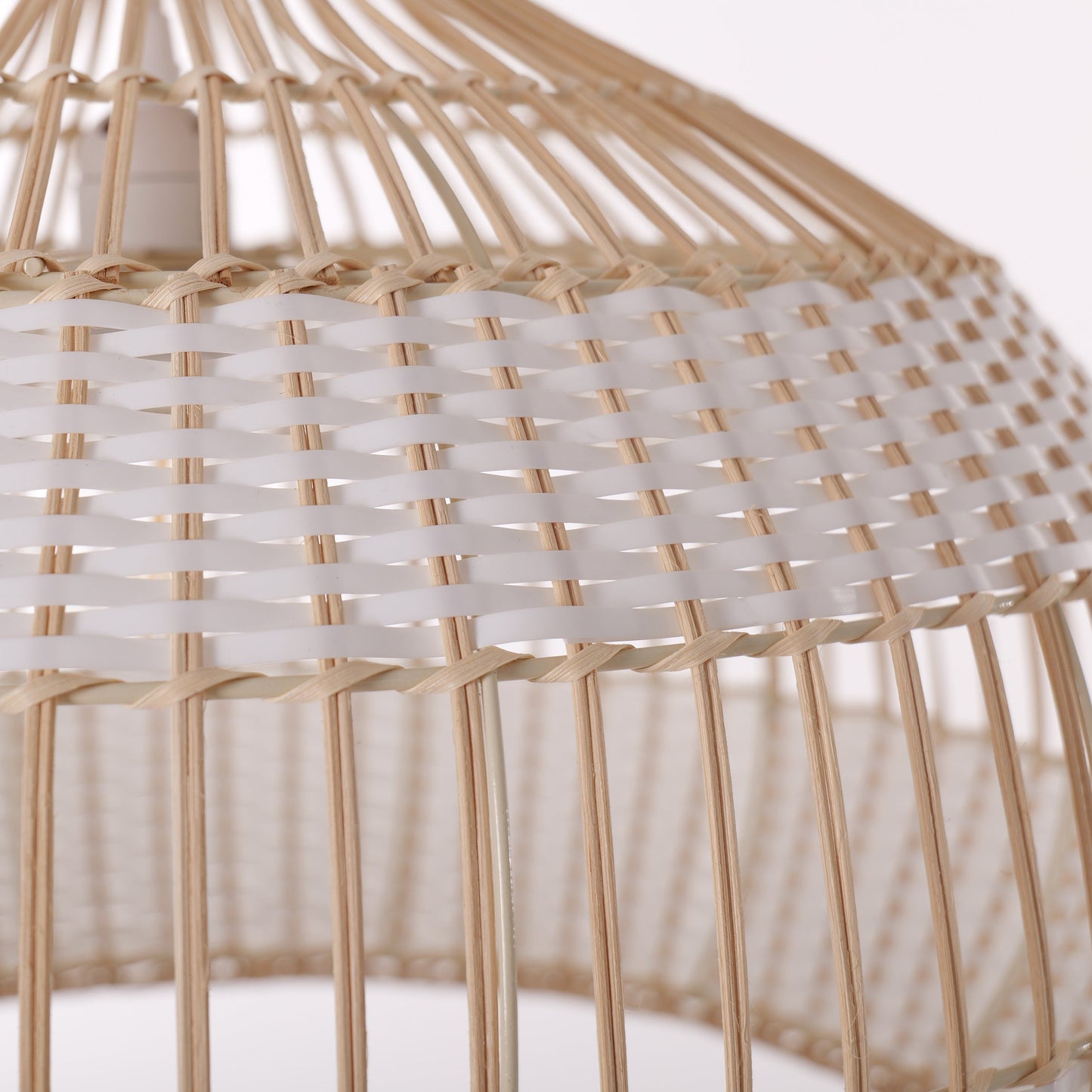 Close-up detail of LI460272 Dewlight-Handwoven Half White Rattan Pendant Light Kitchen Island pendant
