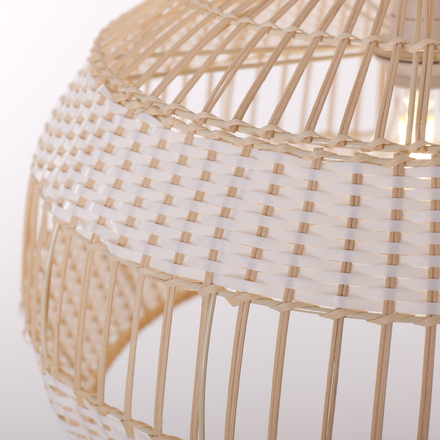 Close-up detail of LI460272 Dewlight-Handwoven Half White Rattan Pendant Light Kitchen Island pendant