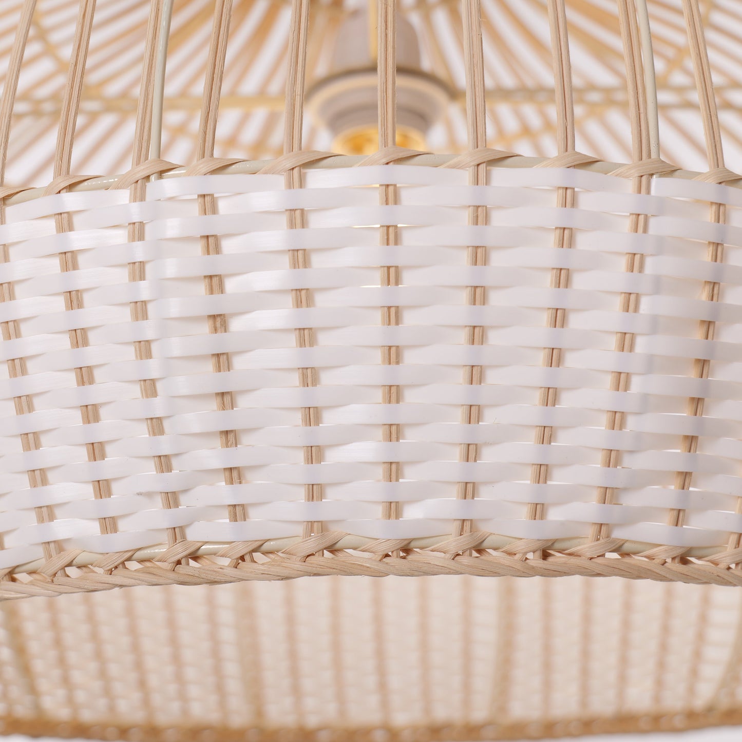 Close-up detail of LI460272 Dewlight-Handwoven Half White Rattan Pendant Light Kitchen Island pendant