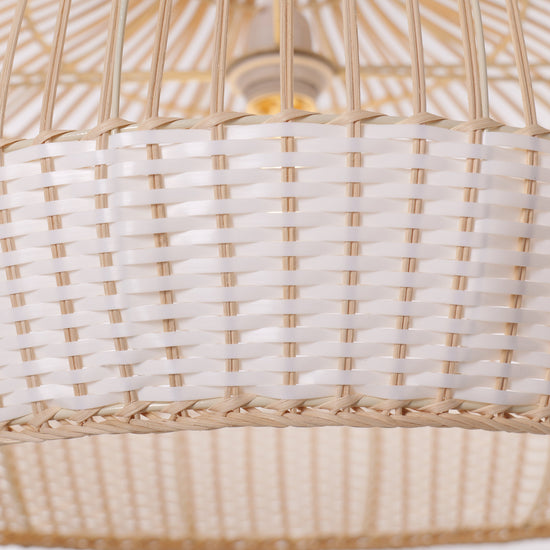 Close-up detail of LI460272 Dewlight-Handwoven Half White Rattan Pendant Light Kitchen Island pendant