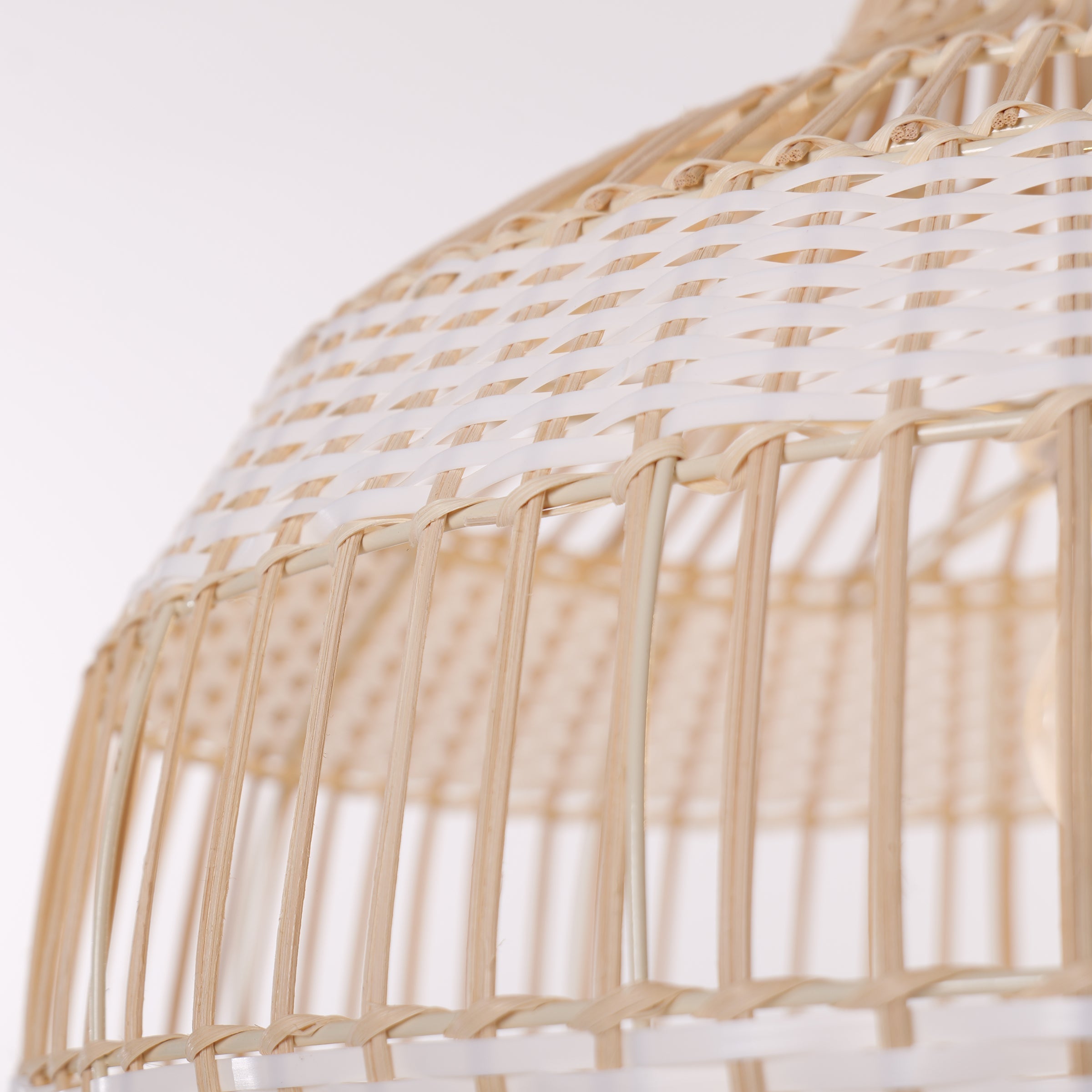 Close-up detail of LI460272 Dewlight-Handwoven Half White Rattan Pendant Light Kitchen Island pendant