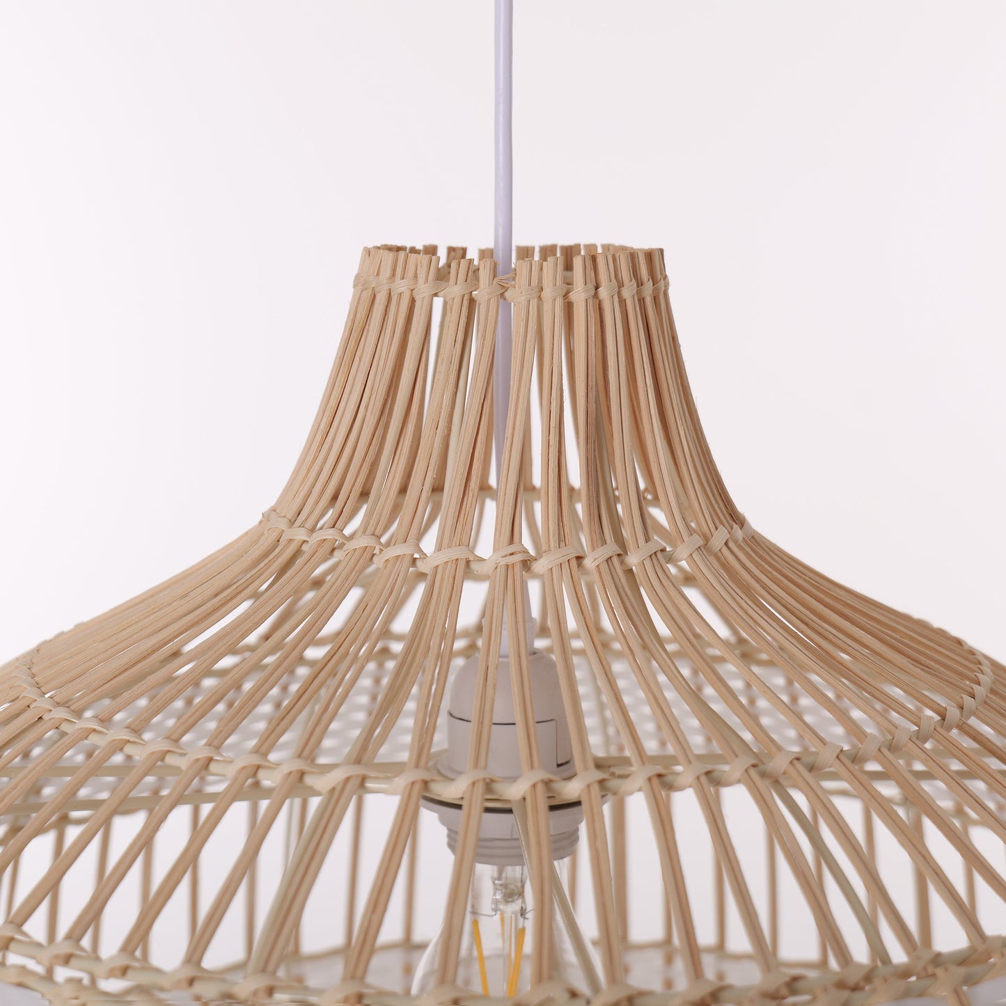 Close-up detail of LI460272 Dewlight-Handwoven Half White Rattan Pendant Light Kitchen Island pendant