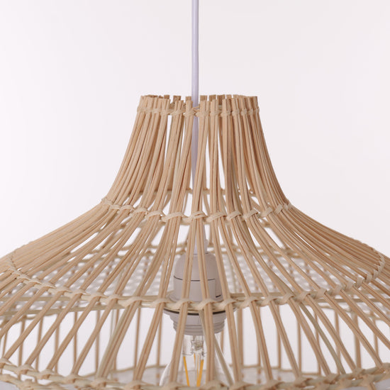 Close-up detail of LI460272 Dewlight-Handwoven Half White Rattan Pendant Light Kitchen Island pendant