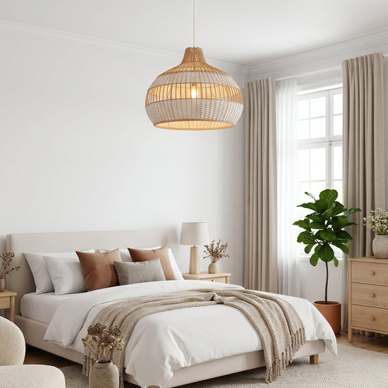 LI460272 Dewlight-Handwoven Half White Rattan Pendant Light Kitchen Island pendant light in a home interior