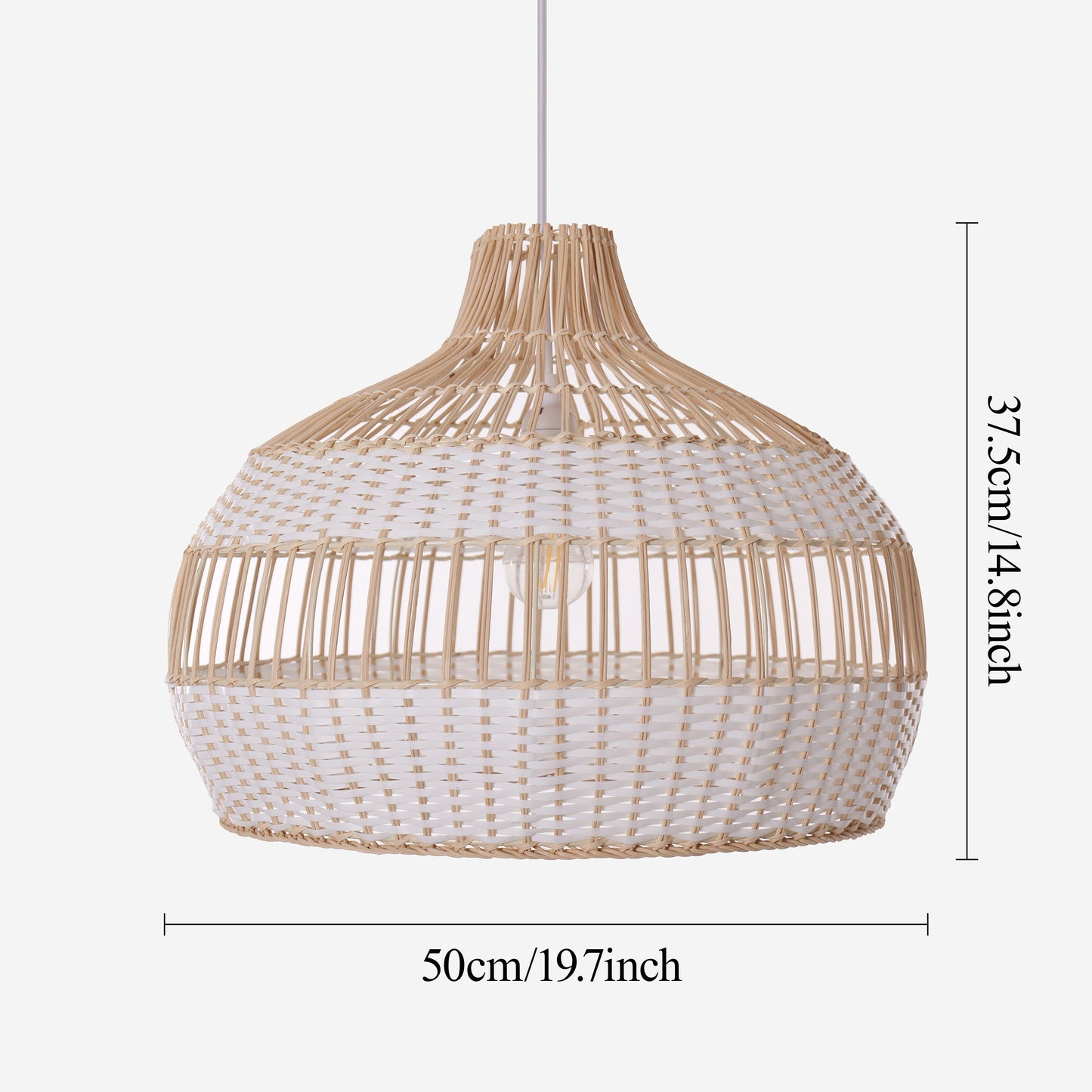 Size chart for LI460272 Dewlight-Handwoven Half White Rattan Pendant Light Kitchen Island pendant