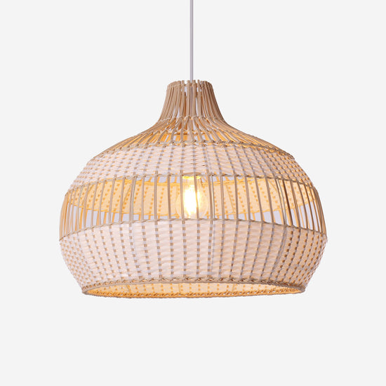 LI460272 Dewlight-Handwoven Half White Rattan Pendant Light Kitchen Island pendant light on white