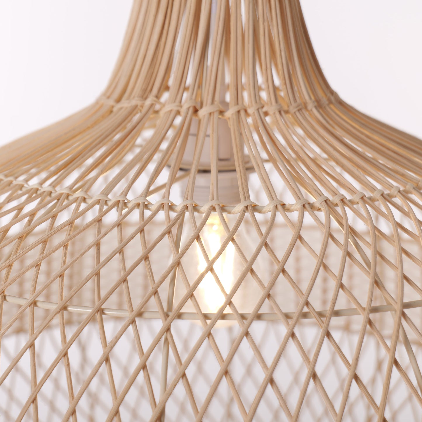 Close-up detail of LI460273 Dewlight-Handwoven Half White Rattan Pendant Light Kitchen Island pendant