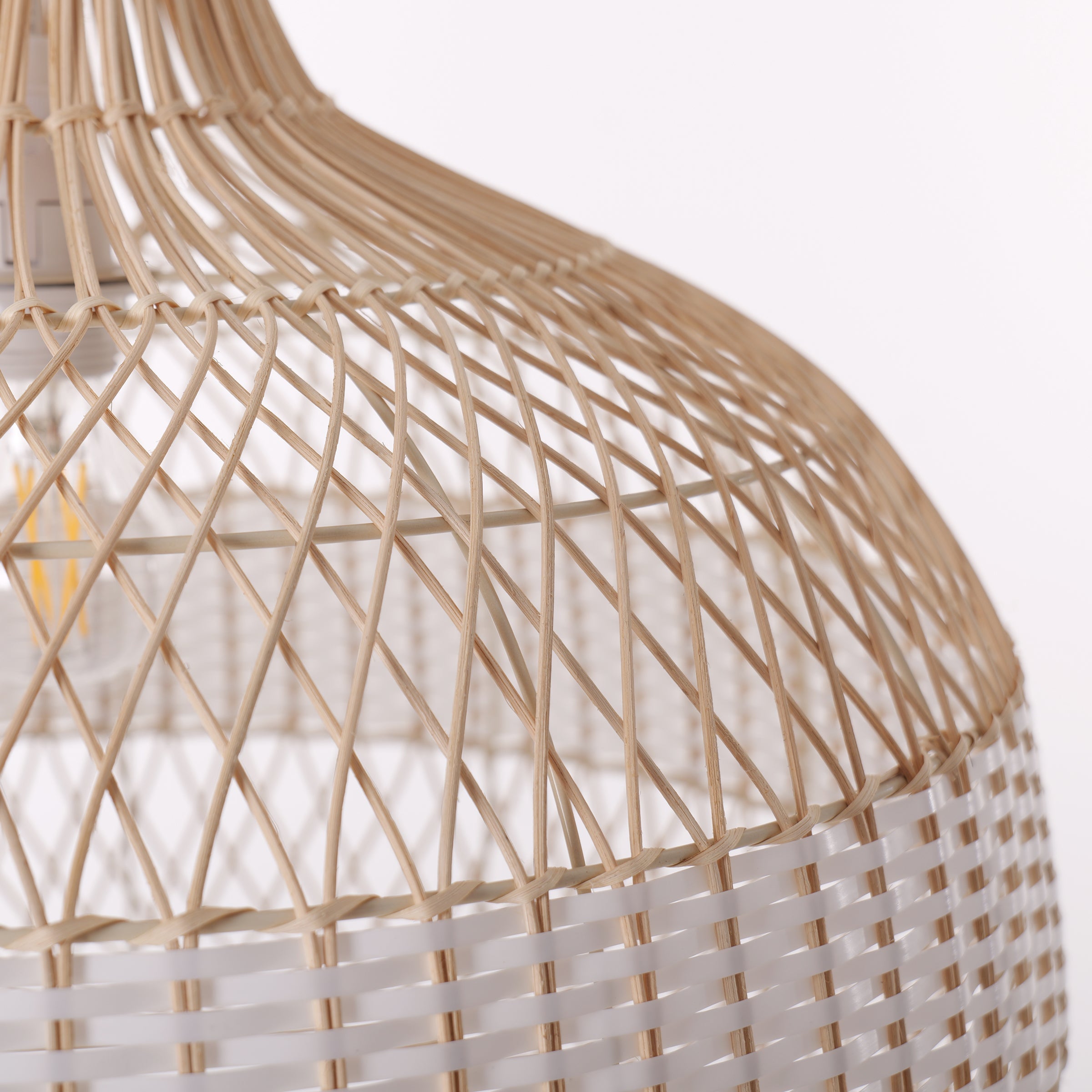 Close-up detail of LI460273 Dewlight-Handwoven Half White Rattan Pendant Light Kitchen Island pendant