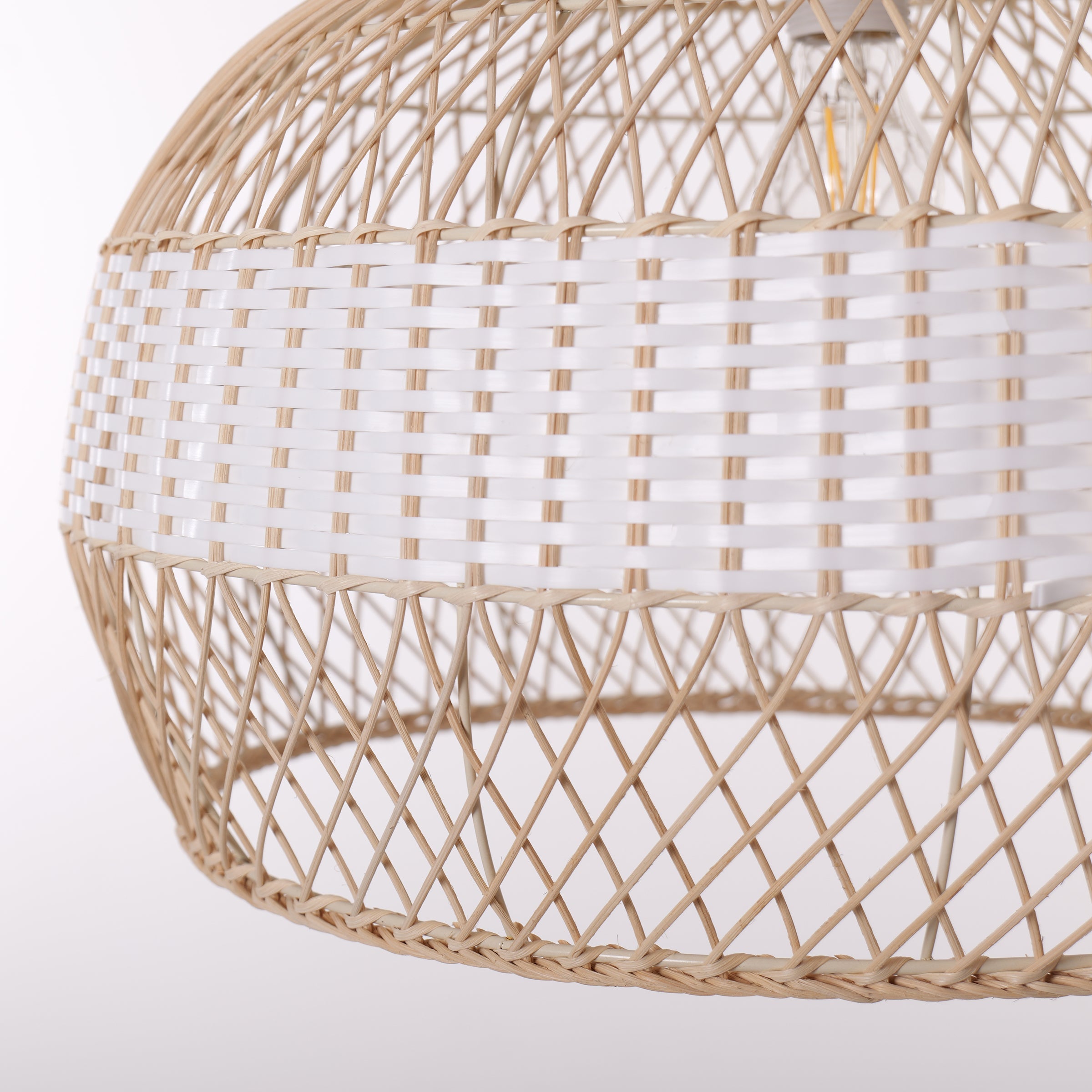 Close-up detail of LI460273 Dewlight-Handwoven Half White Rattan Pendant Light Kitchen Island pendant