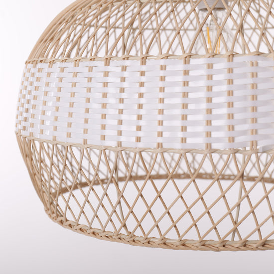 Close-up detail of LI460273 Dewlight-Handwoven Half White Rattan Pendant Light Kitchen Island pendant