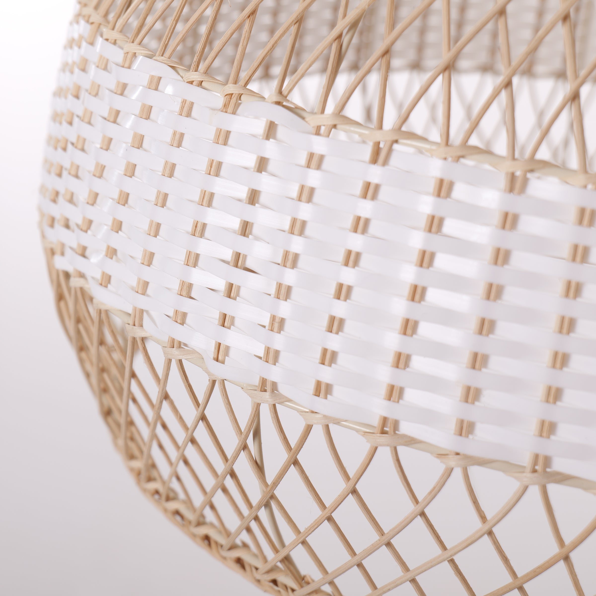 Close-up detail of LI460273 Dewlight-Handwoven Half White Rattan Pendant Light Kitchen Island pendant