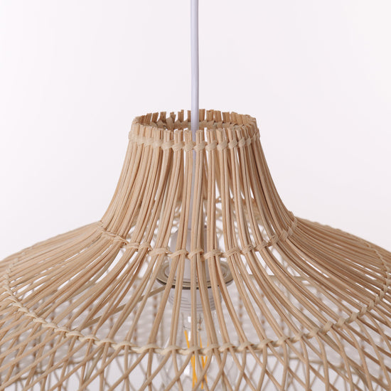 Close-up detail of LI460273 Dewlight-Handwoven Half White Rattan Pendant Light Kitchen Island pendant