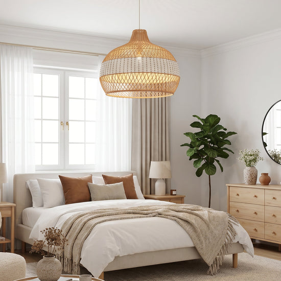 LI460273 Dewlight-Handwoven Half White Rattan Pendant Light Kitchen Island pendant light in a home interior